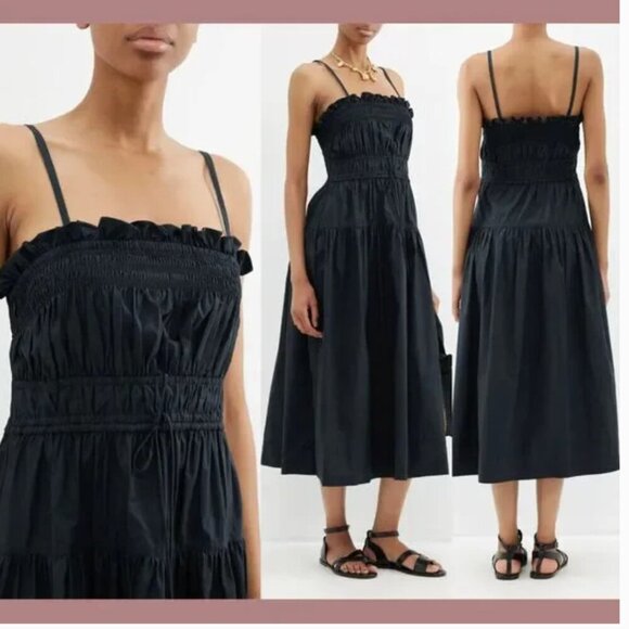 Ulla Johnson Dresses & Skirts - NWT Ulla Johnson Black Ruffled Lisbet Dress Noir 10 tank midi chinched